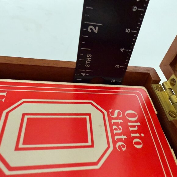 Wooden Playing Card Box Ceramic Tile King Queen Spades Vintage MCM Green Felt - Picture 11 of 16